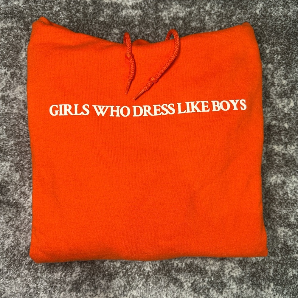 MEDIUM “GIRLS WHO DRESS LIKE BOYS” (GWDLB) NEON ORANGE HOODIE
